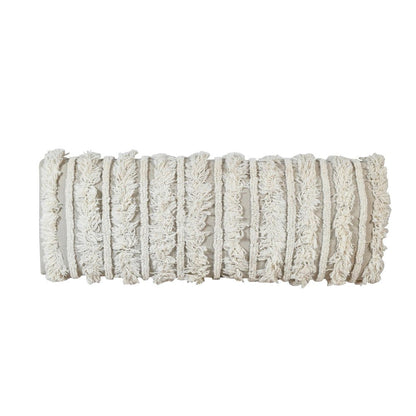47" Cream Textural Boho Stripe Black Leg Upholstered Bench HomeRoots