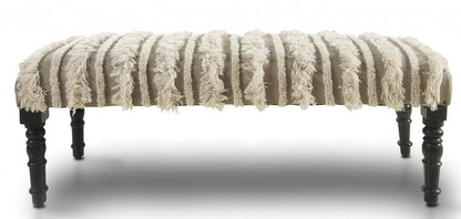 47" Cream Textural Boho Stripe Black Leg Upholstered Bench HomeRoots