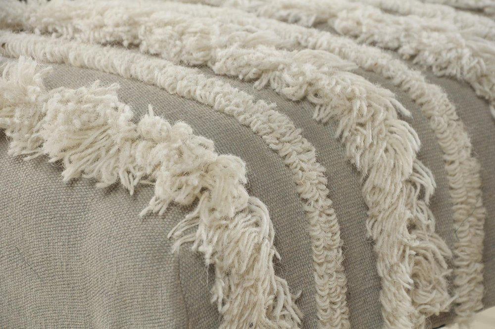 47" Cream Textural Boho Stripe Black Leg Upholstered Bench HomeRoots