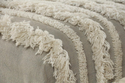 47" Cream Textural Boho Stripe Black Leg Upholstered Bench HomeRoots