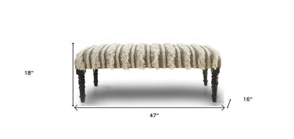 47" Cream Textural Boho Stripe Black Leg Upholstered Bench HomeRoots