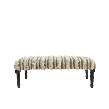 47" Cream Textural Boho Stripe Black Leg Upholstered Bench HomeRoots