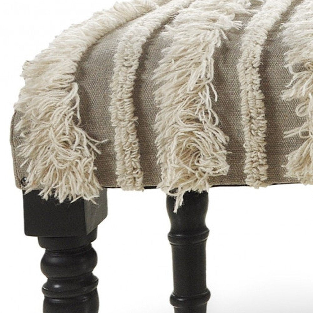 47" Cream Textural Boho Stripe Black Leg Upholstered Bench HomeRoots