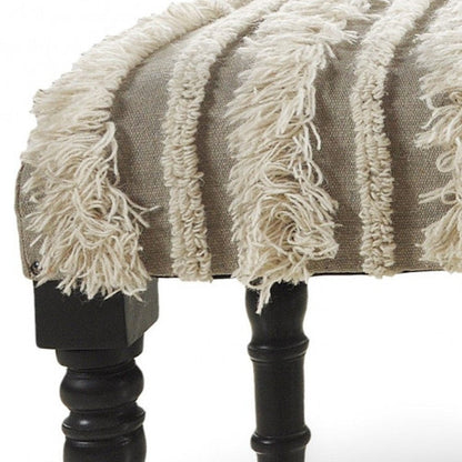 47" Cream Textural Boho Stripe Black Leg Upholstered Bench HomeRoots