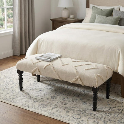47" Cream and Black Cotton Upholstered Geometric Bench HomeRoots