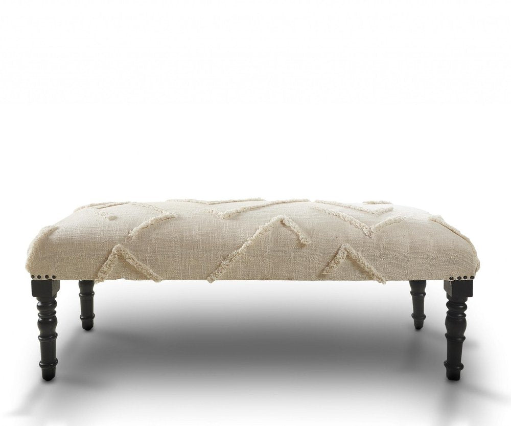 47" Cream and Black Cotton Upholstered Geometric Bench HomeRoots