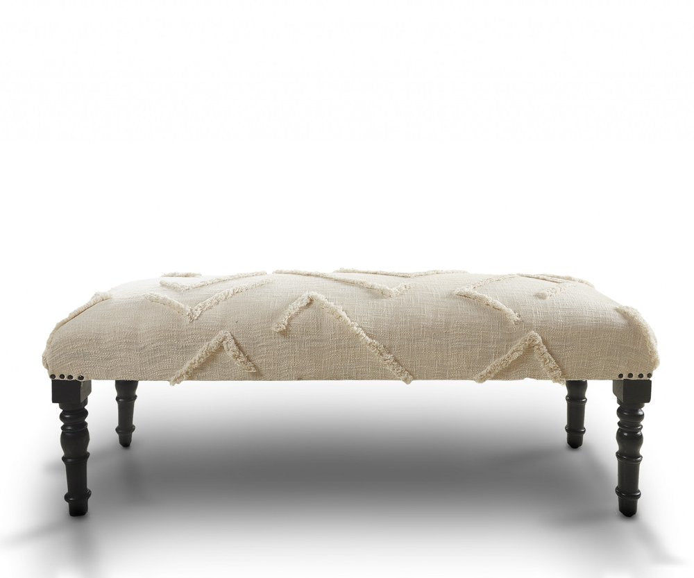 47" Cream and Black Cotton Upholstered Geometric Bench HomeRoots
