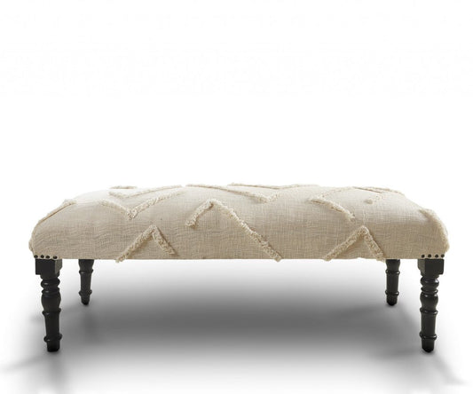 47" Cream and Black Cotton Upholstered Geometric Bench HomeRoots