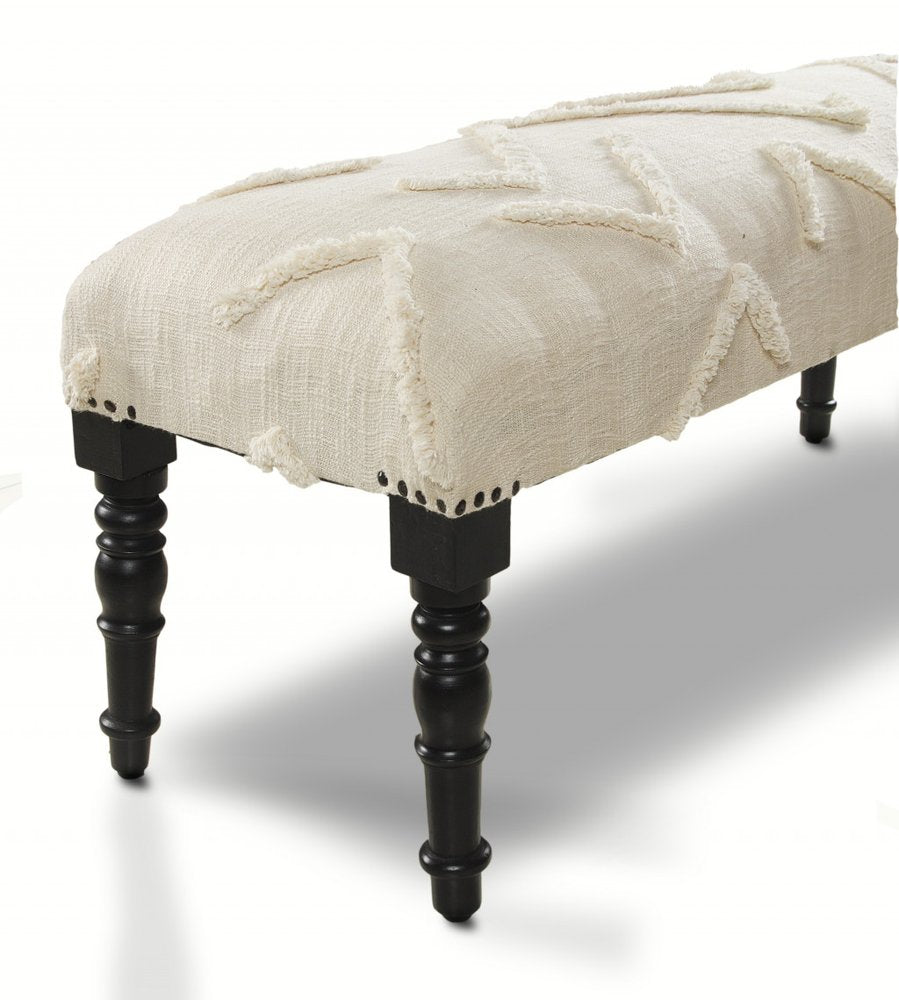 47" Cream and Black Cotton Upholstered Geometric Bench HomeRoots