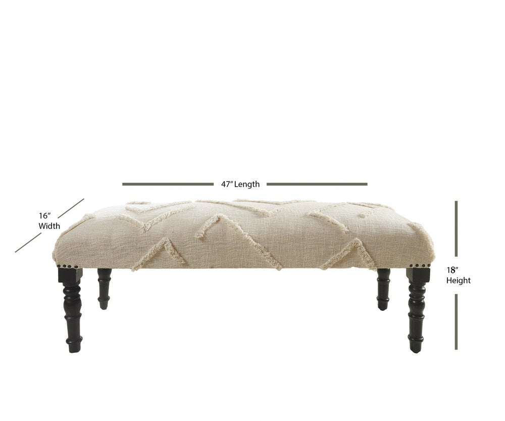 47" Cream and Black Cotton Upholstered Geometric Bench HomeRoots