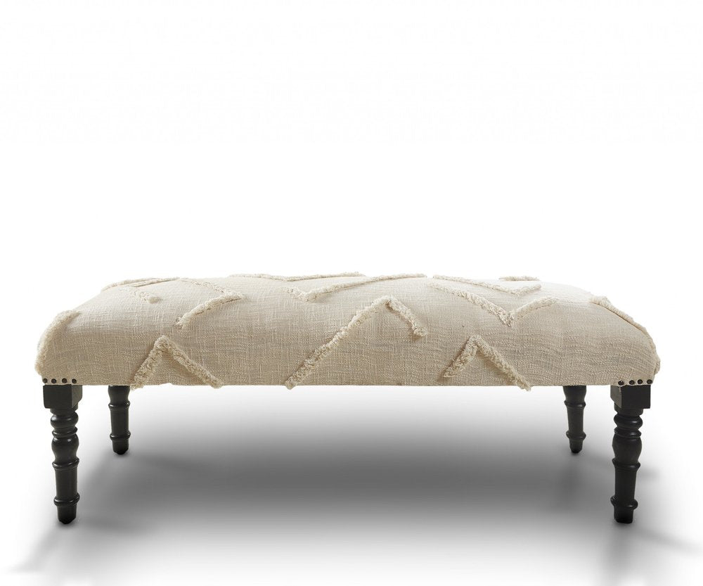 47" Cream and Black Cotton Upholstered Geometric Bench HomeRoots