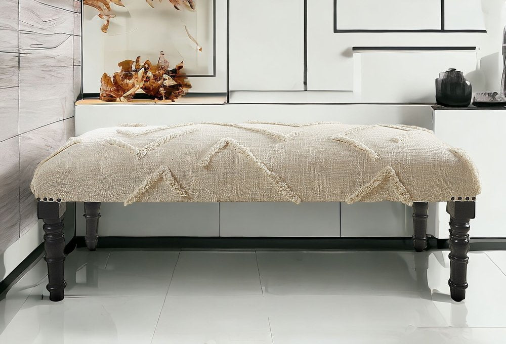 47" Cream and Black Cotton Upholstered Geometric Bench HomeRoots