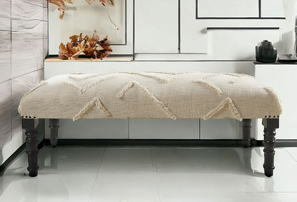 47" Cream and Black Cotton Upholstered Geometric Bench HomeRoots