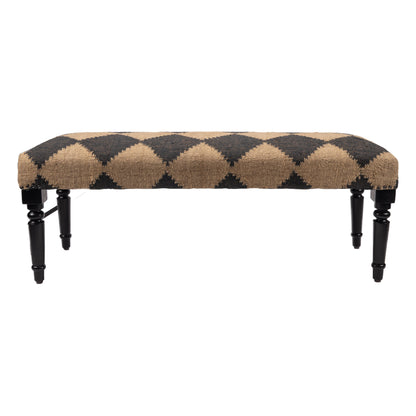 47" Tan And Black Black Leg Checkered Upholstered Bench