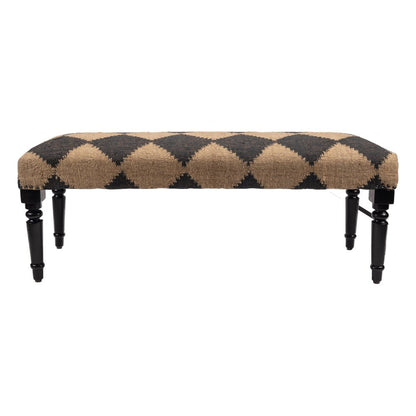 47" Tan And Black Black Leg Checkered Upholstered Bench HomeRoots