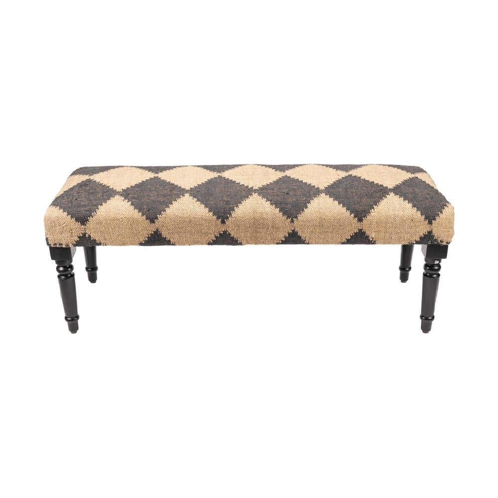 47" Tan And Black Black Leg Checkered Upholstered Bench HomeRoots