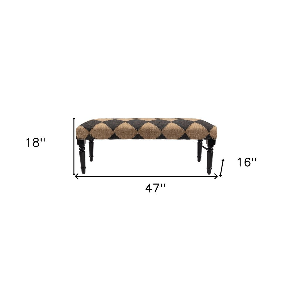 47" Tan And Black Black Leg Checkered Upholstered Bench HomeRoots