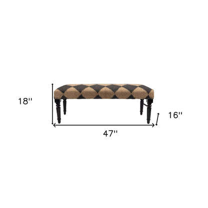 47" Tan And Black Black Leg Checkered Upholstered Bench HomeRoots