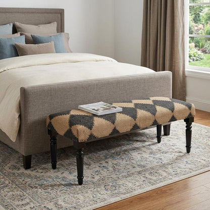 47" Tan And Black Black Leg Checkered Upholstered Bench HomeRoots