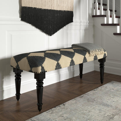 47" Tan And Black Black Leg Checkered Upholstered Bench HomeRoots
