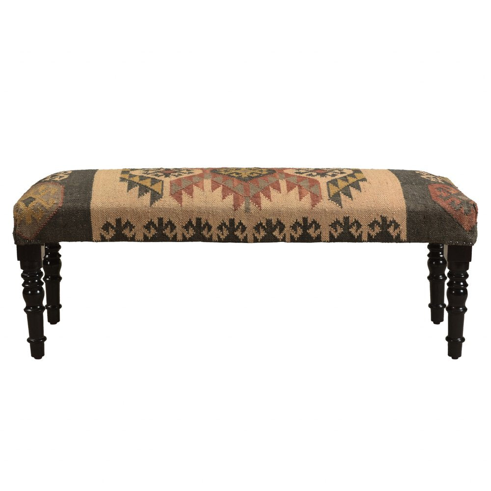 47" Shades of Brown Black Leg Southwest Upholstered Bench HomeRoots