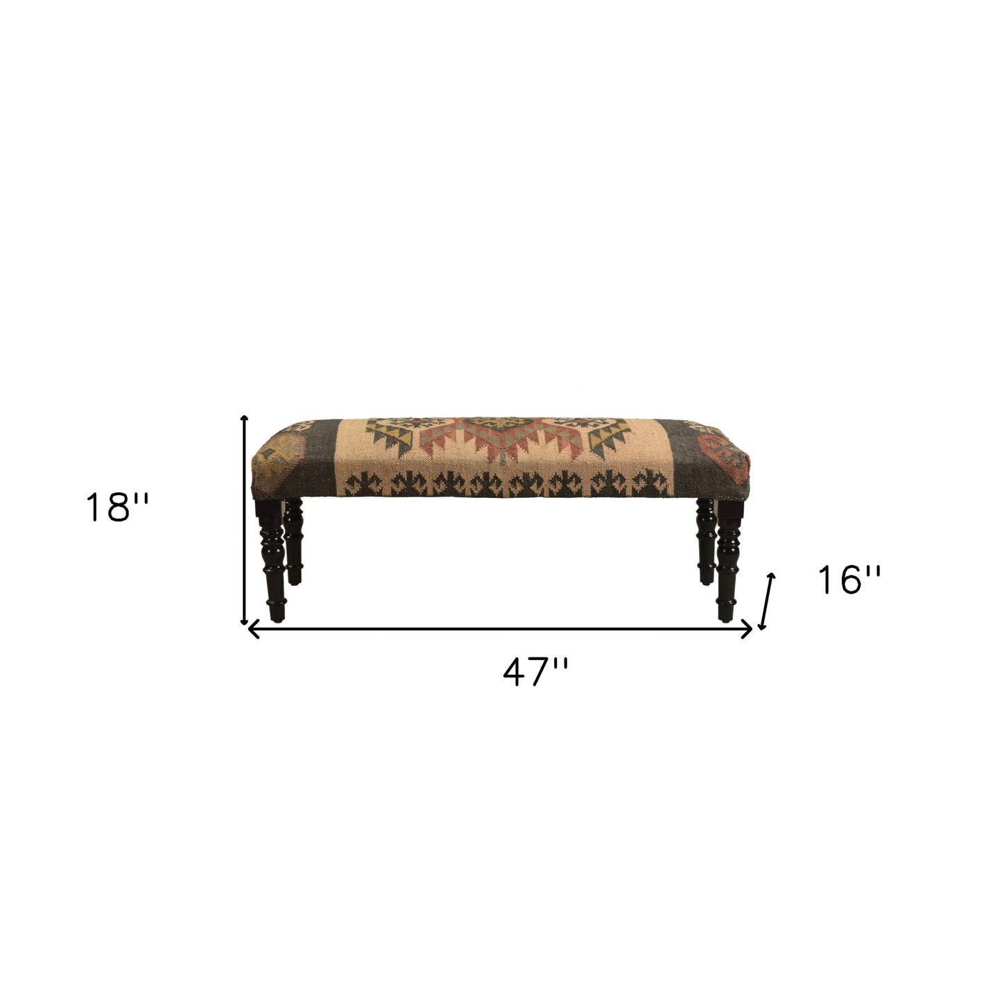 47" Shades of Brown Black Leg Southwest Upholstered Bench