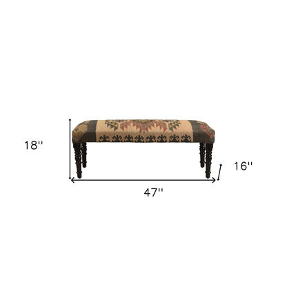 47" Shades of Brown Black Leg Southwest Upholstered Bench