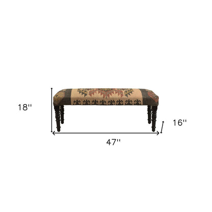 47" Shades of Brown Black Leg Southwest Upholstered Bench HomeRoots