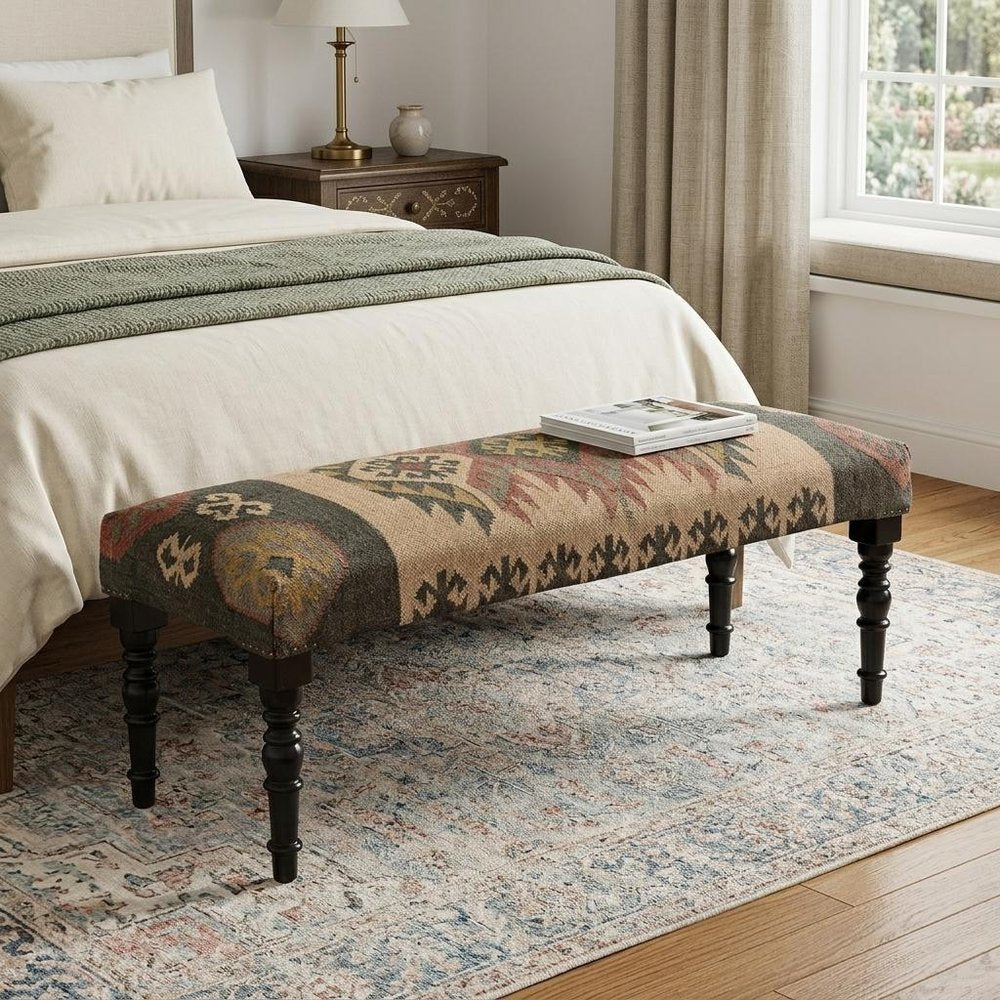47" Shades of Brown Black Leg Southwest Upholstered Bench HomeRoots