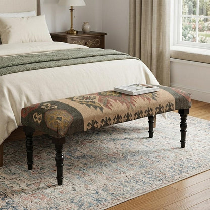 47" Shades of Brown Black Leg Southwest Upholstered Bench HomeRoots