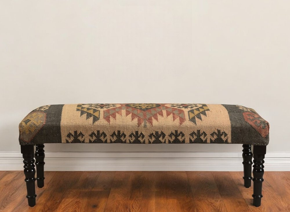 47" Shades of Brown Black Leg Southwest Upholstered Bench HomeRoots