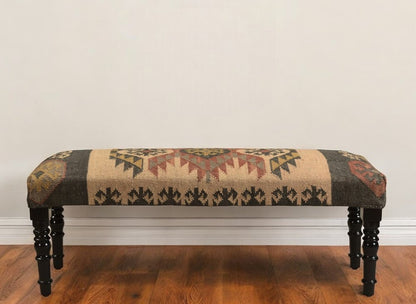 47" Shades of Brown Black Leg Southwest Upholstered Bench HomeRoots