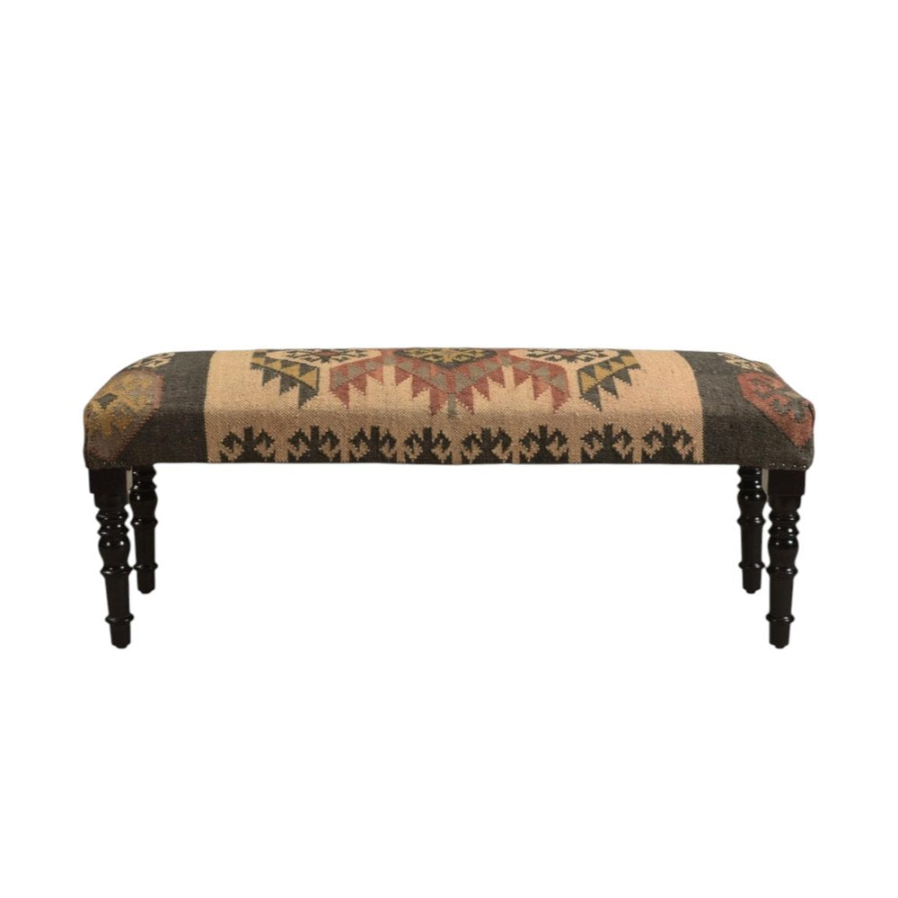 47" Shades of Brown Black Leg Southwest Upholstered Bench HomeRoots
