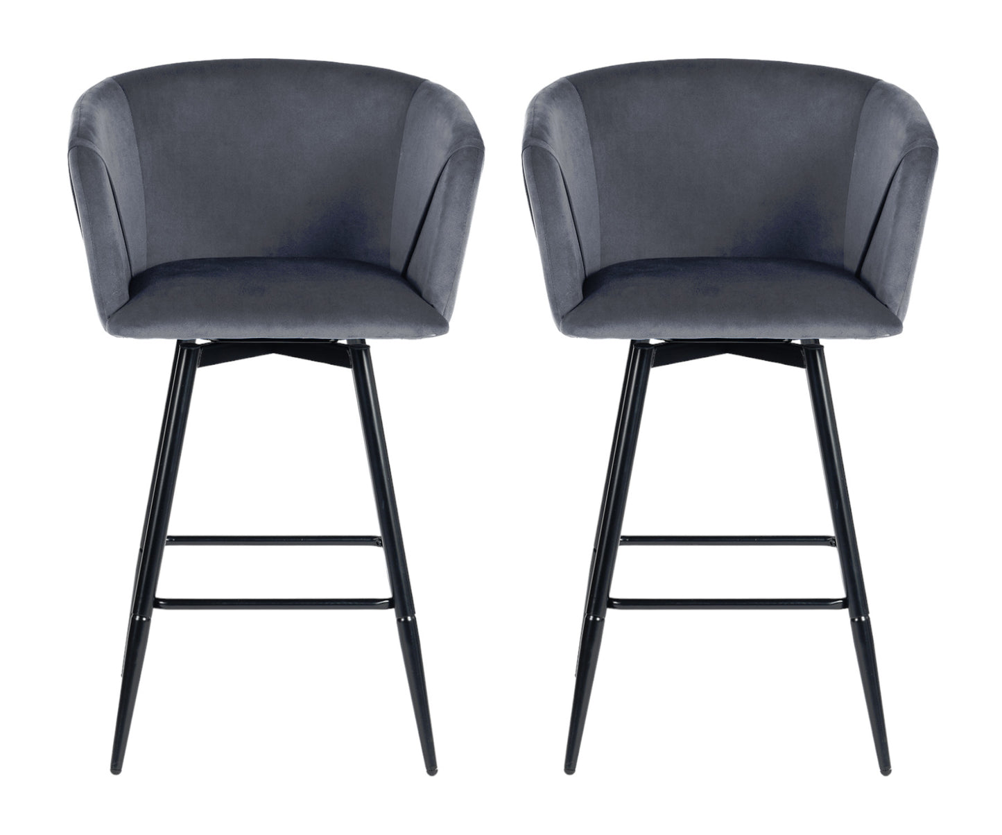 Set of Two 28" Gray And Black Velvet And Steel Bar Chairs