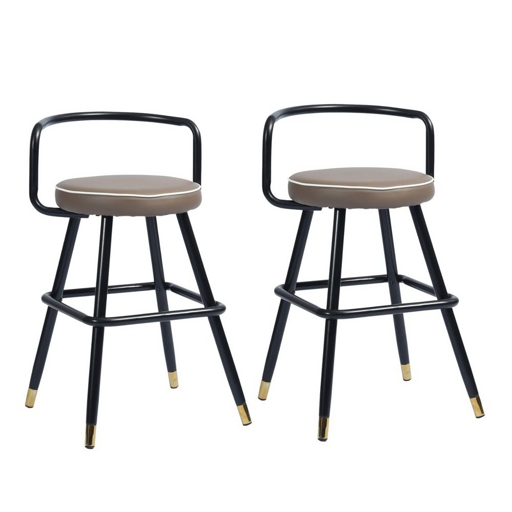 Set of Two 24" Black Faux Leather And Steel Low Back Counter Height Bar Chairs HomeRoots