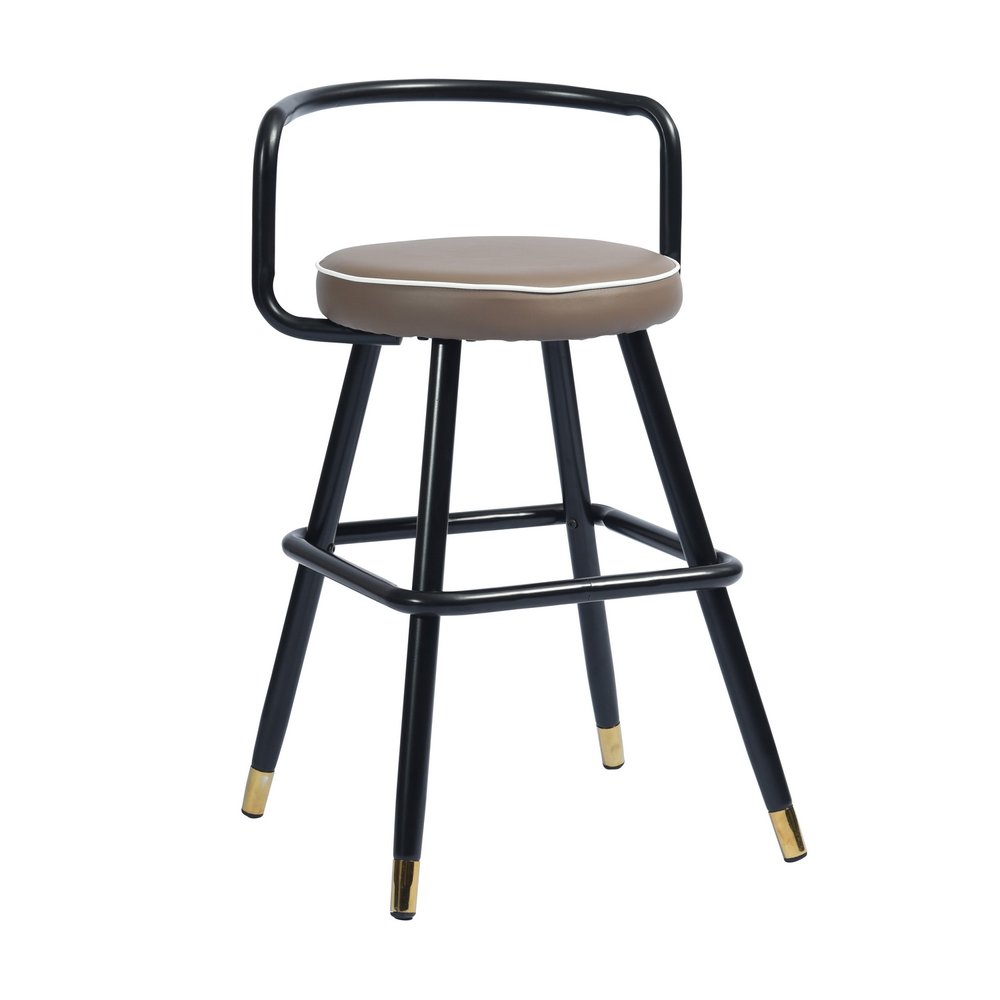 Set of Two 24" Black Faux Leather And Steel Low Back Counter Height Bar Chairs HomeRoots