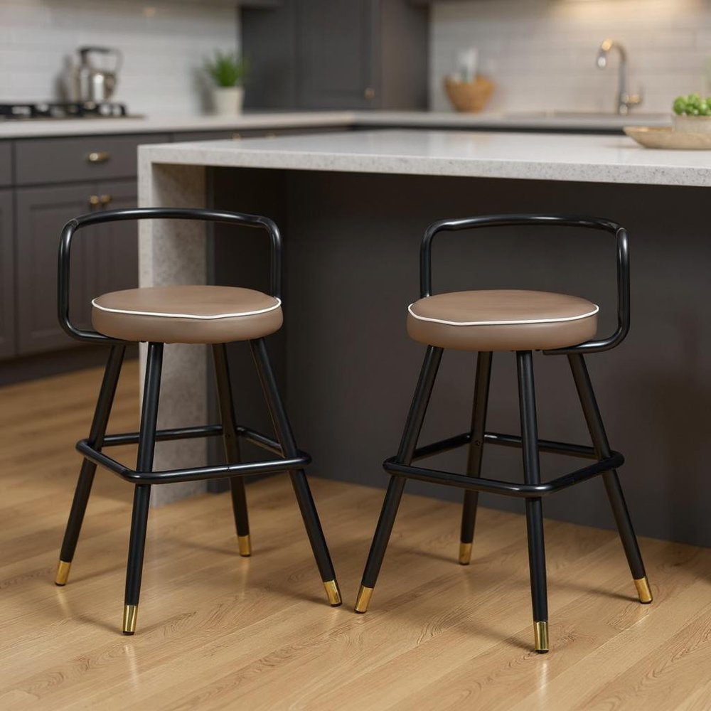 Set of Two 24" Black Faux Leather And Steel Low Back Counter Height Bar Chairs HomeRoots