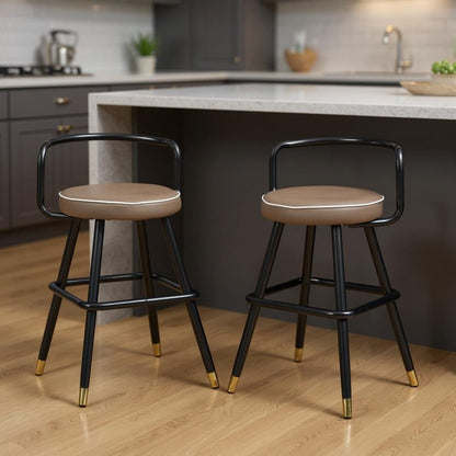 Set of Two 24" Black Faux Leather And Steel Low Back Counter Height Bar Chairs HomeRoots