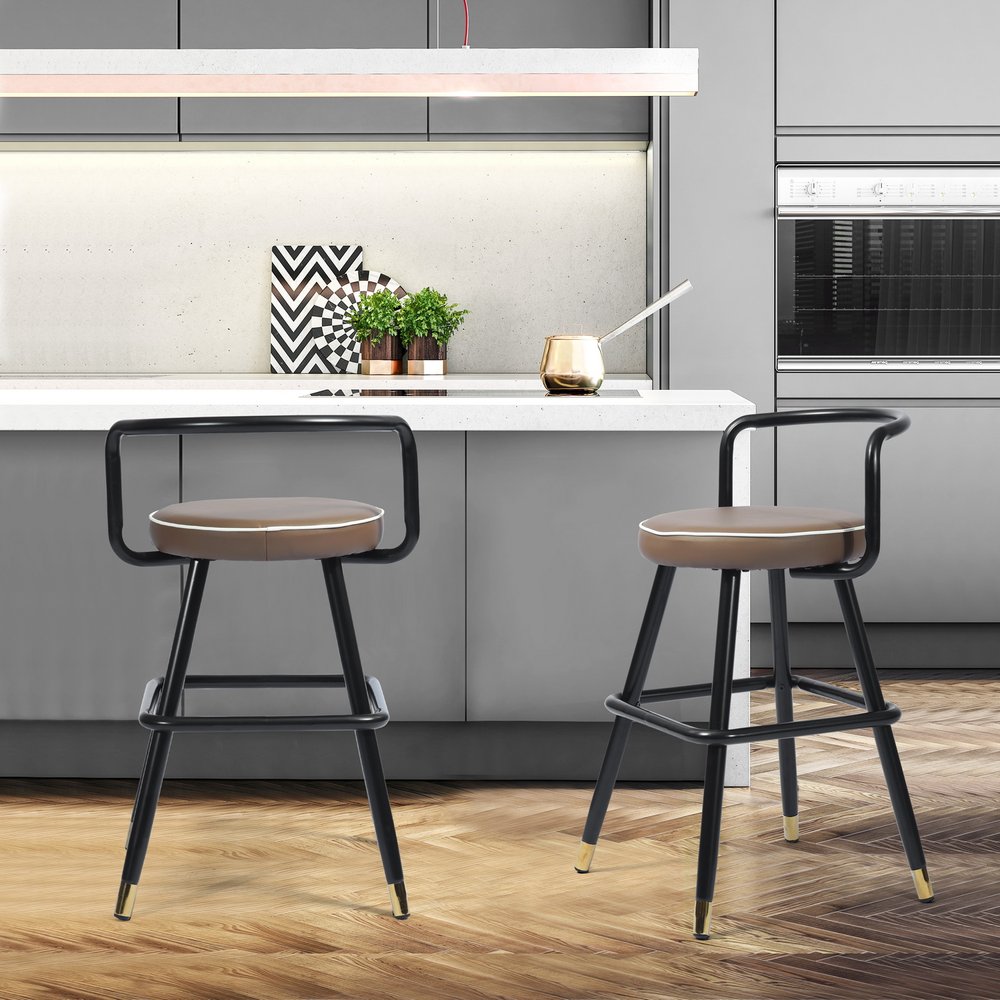 Set of Two 24" Black Faux Leather And Steel Low Back Counter Height Bar Chairs HomeRoots
