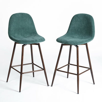 Set of Two 26" Green And Brown Velvet And Steel Counter Height Bar Chairs HomeRoots