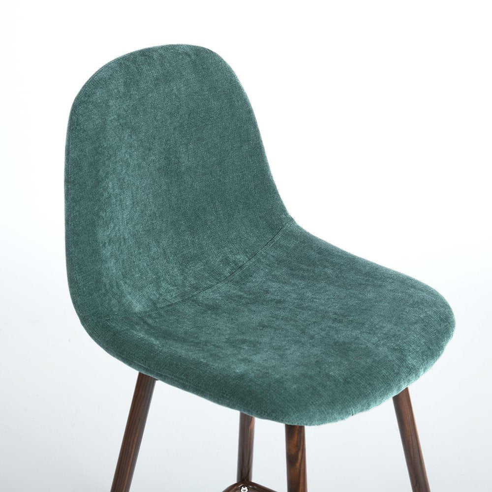 Set of Two 26" Green And Brown Velvet And Steel Counter Height Bar Chairs HomeRoots