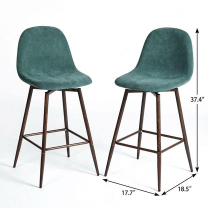 Set of Two 26" Green And Brown Velvet And Steel Counter Height Bar Chairs HomeRoots