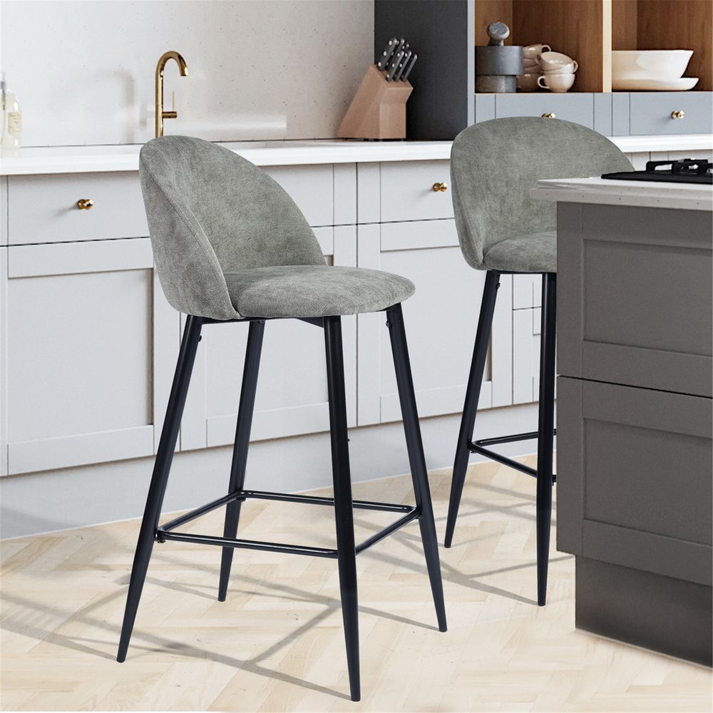 Set of Two 26" Gray And Black Steel Low Back Counter Height Bar Chairs HomeRoots
