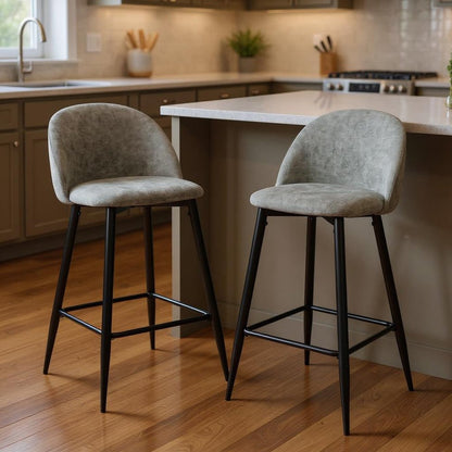 Set of Two 26" Gray And Black Fabric And Steel Low Back Counter Height Bar Chairs HomeRoots
