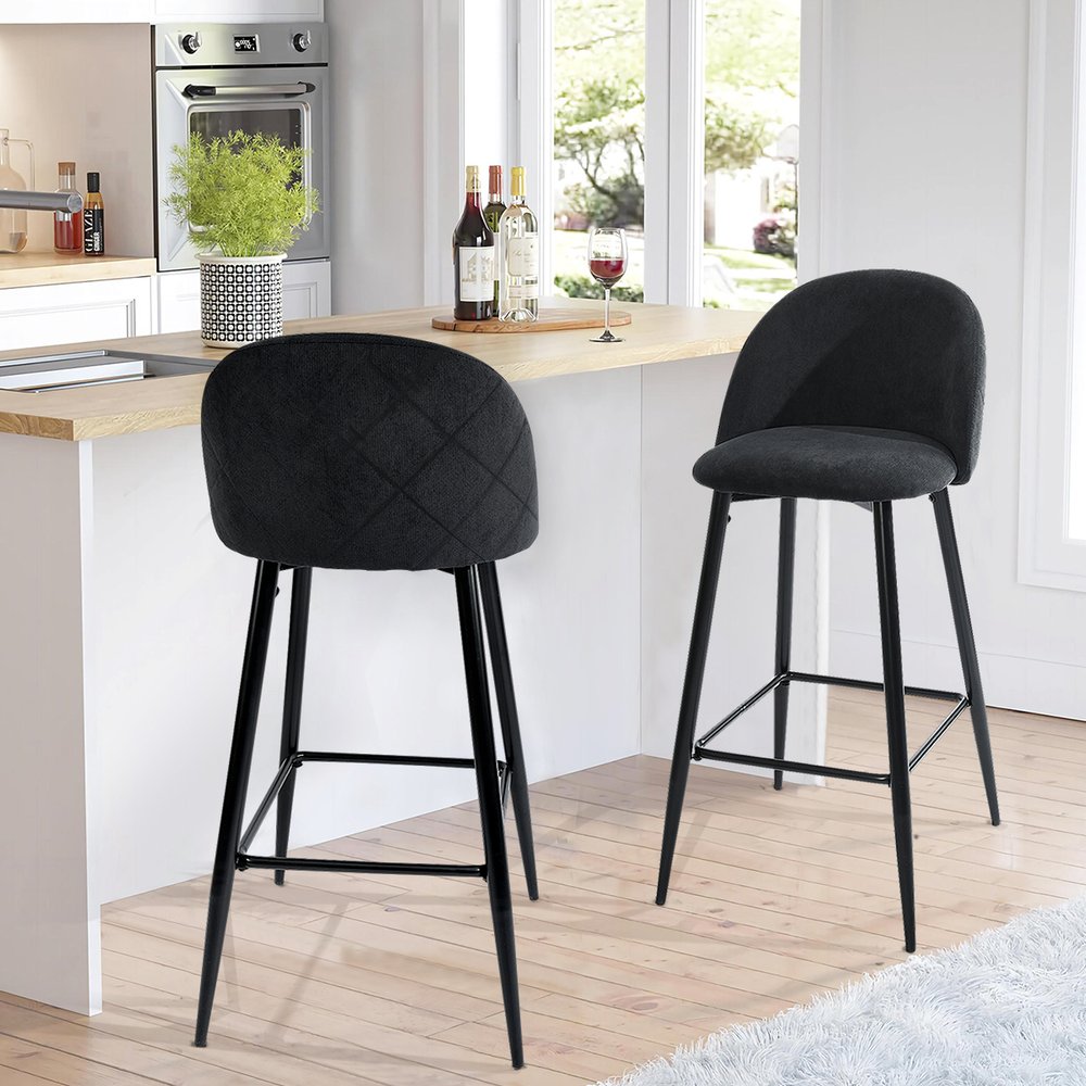 Set of Two 26" Blue And Black Steel Low Back Counter Height Bar Chairs HomeRoots