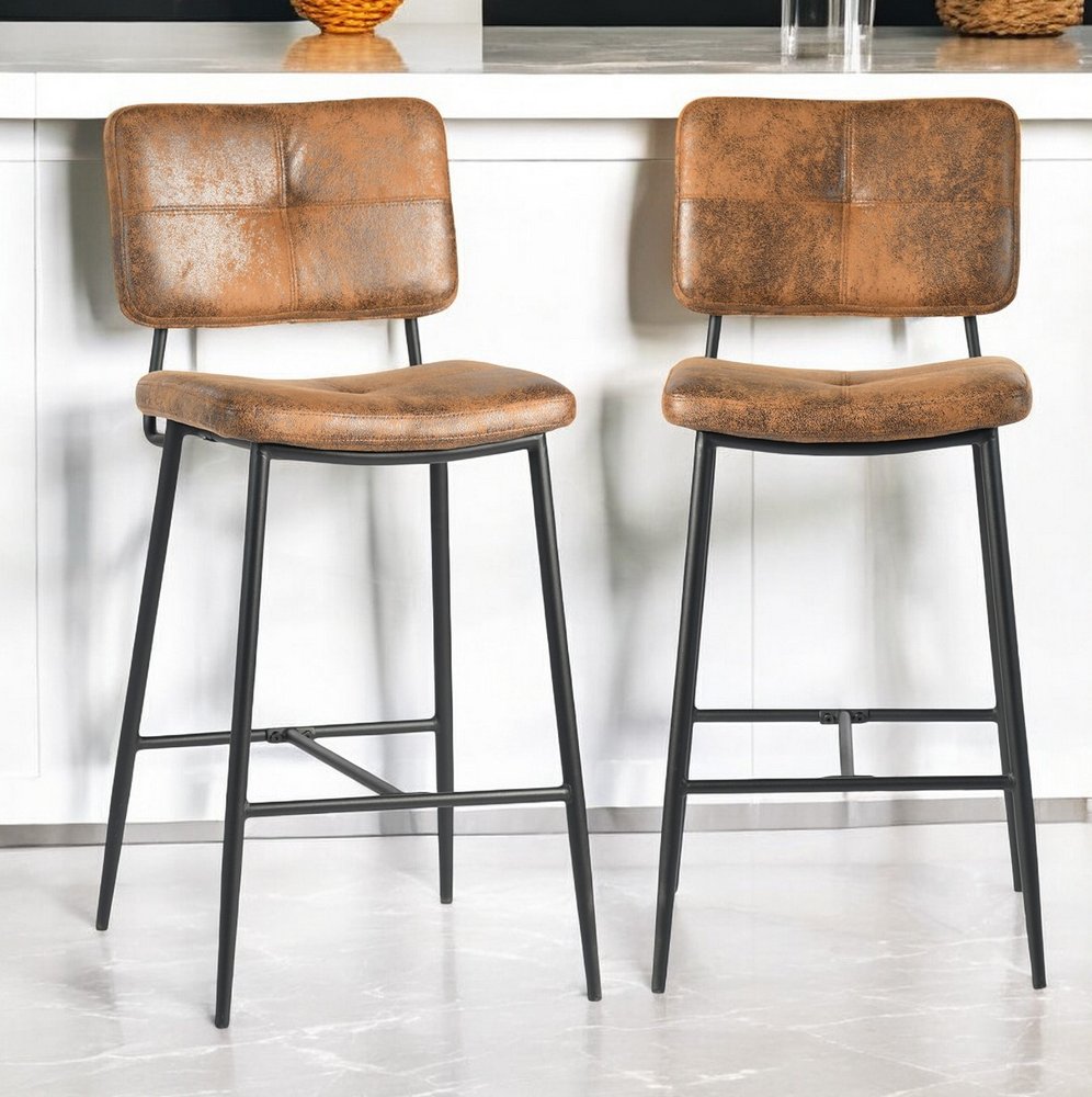 Set of Two 27" Brown And Black Faux Leather And Steel Low Back Counter Height Bar Chairs HomeRoots