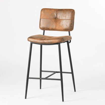 Set of Two 27" Brown And Black Faux Leather And Steel Low Back Counter Height Bar Chairs HomeRoots