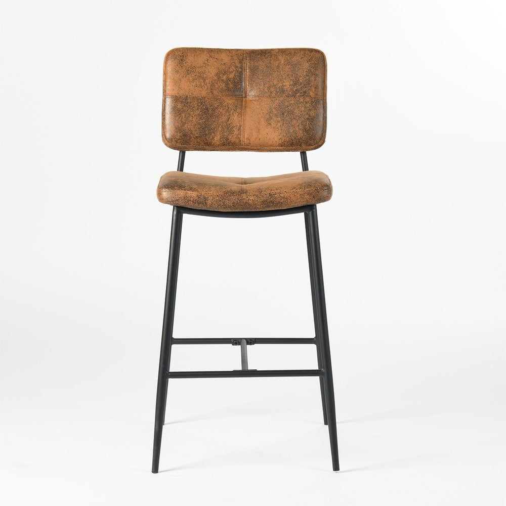 Set of Two 27" Brown And Black Faux Leather And Steel Low Back Counter Height Bar Chairs HomeRoots