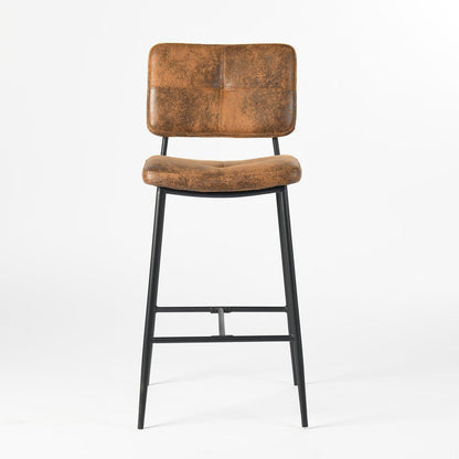 Set of Two 27" Brown And Black Faux Leather And Steel Low Back Counter Height Bar Chairs HomeRoots