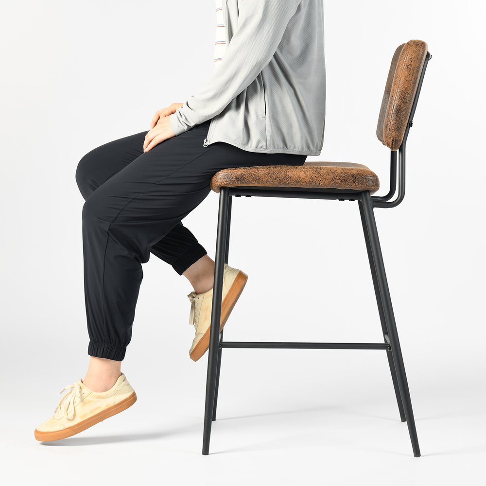 Set of Two 27" Brown And Black Faux Leather And Steel Low Back Counter Height Bar Chairs HomeRoots